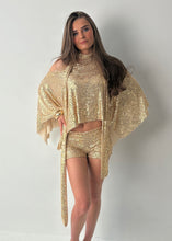 Load image into Gallery viewer, Gold Sequin Poncho and Scarf
