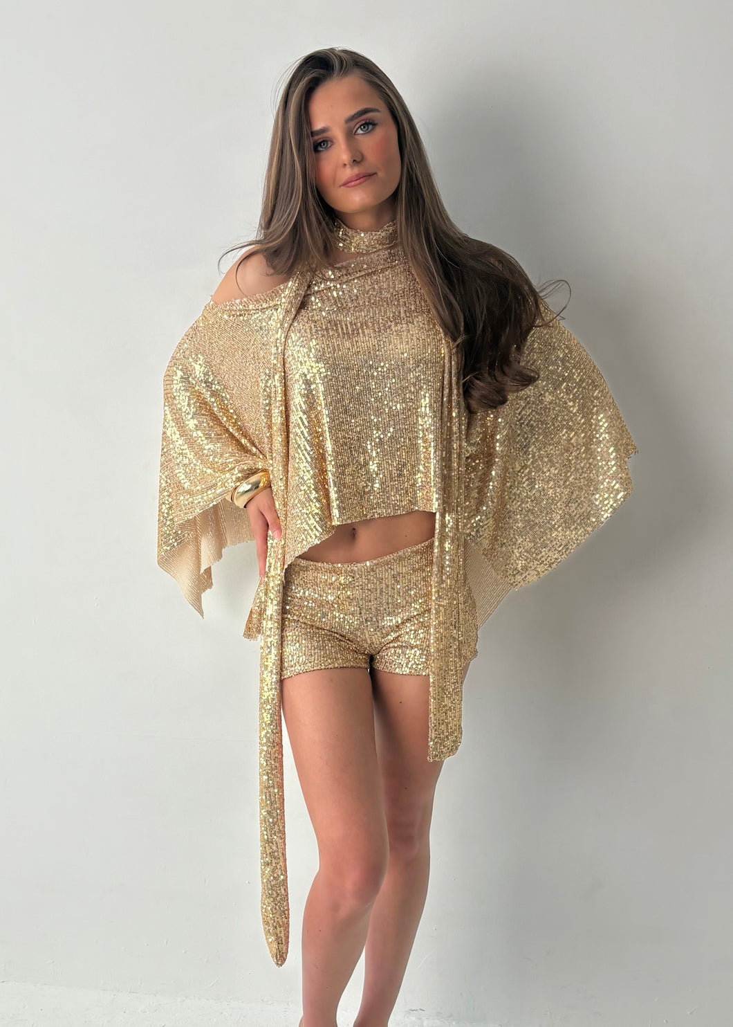 Gold Sequin Poncho and Scarf