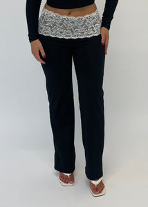 Black Lace Trim Trousers