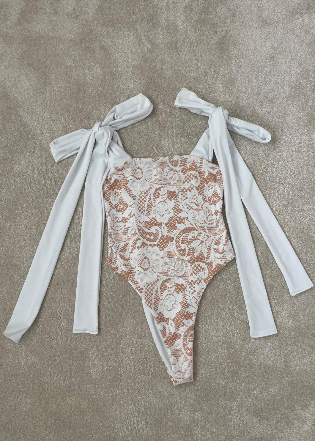 White Lace Print Swimsuit