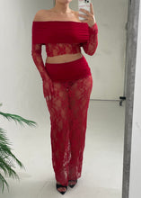 Load image into Gallery viewer, Red Fold Over Lace Maxi Co-Ord
