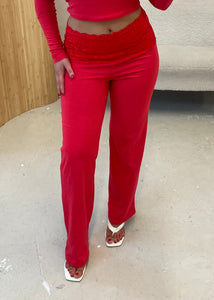 Red Lace Trim Trousers