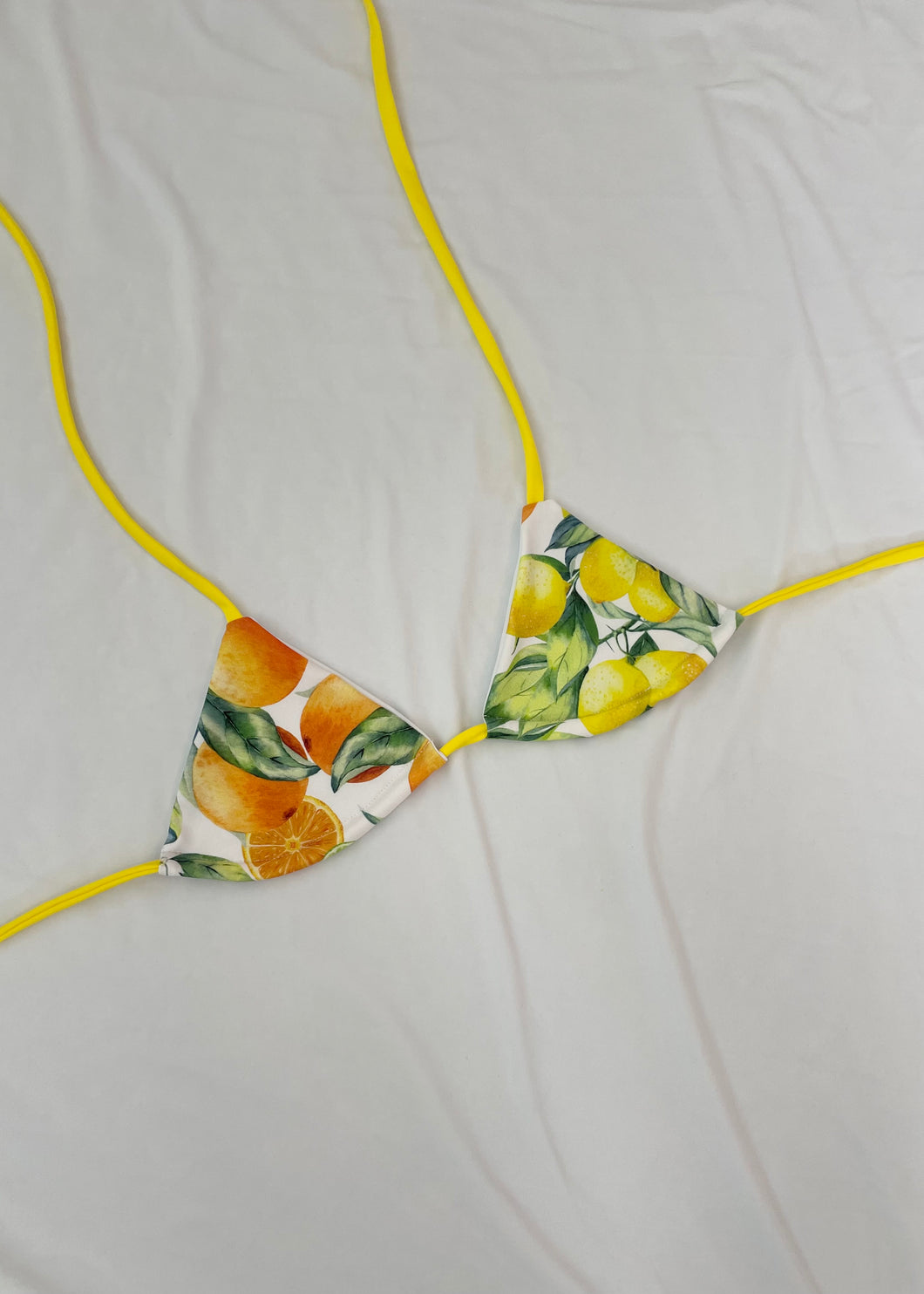 White Lemon Print Bikini Top