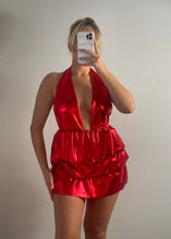 Load image into Gallery viewer, Red Metallic Ruffle Dress
