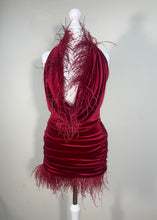 Load image into Gallery viewer, Red Velvet Feather Trim Drape Top
