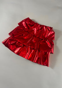 Metallic Red Ruffle Mini Skirt