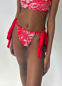 Red Lace Print Tie Up Bottoms