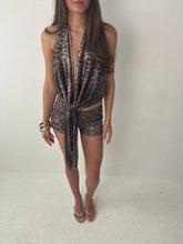 Load image into Gallery viewer, Leopard Sequin Drape Top (no choker)
