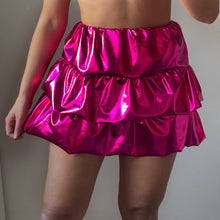 Load image into Gallery viewer, Metallic Pink Ruffle Mini Skirt
