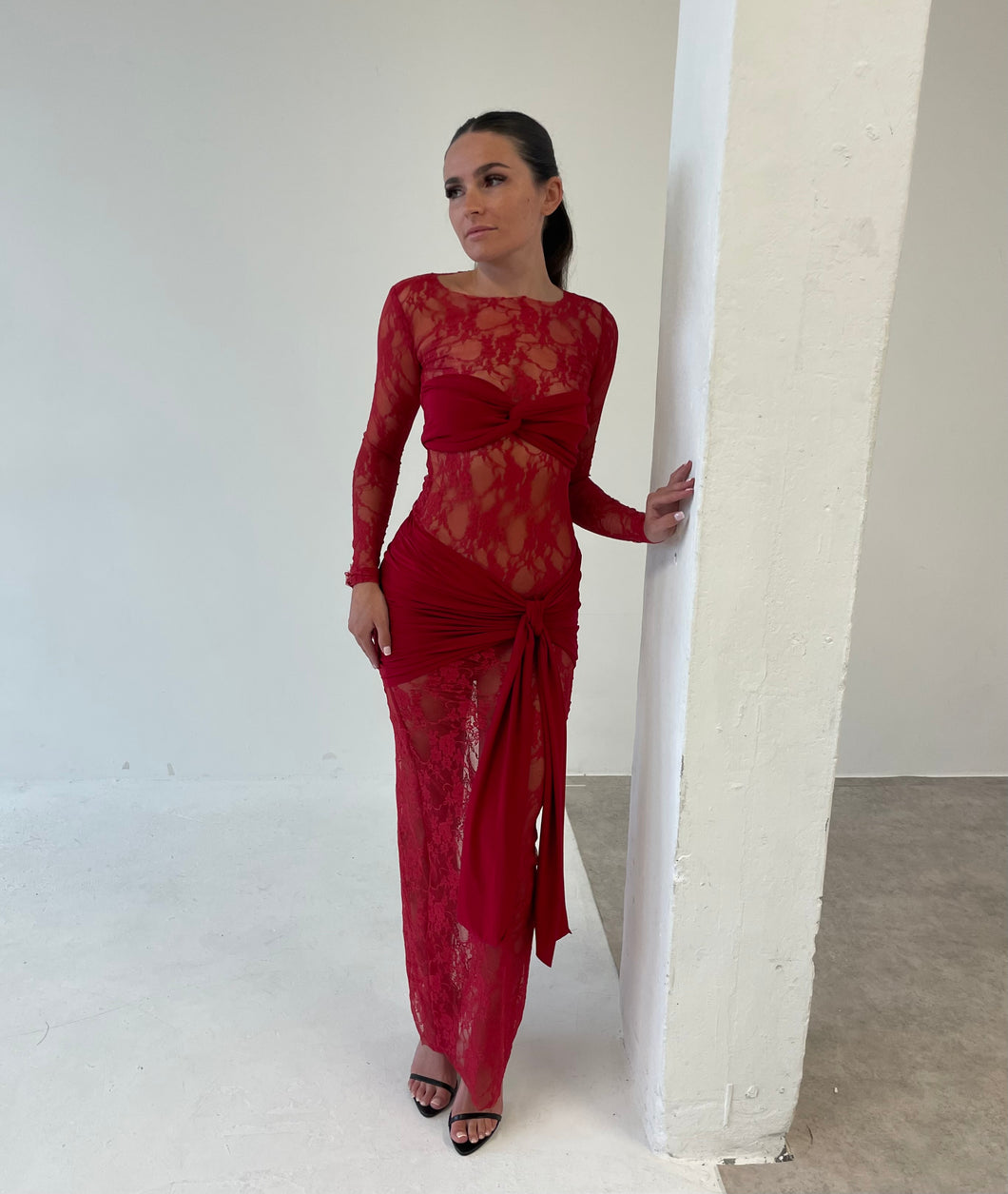 ‘Kim’ Red Lace Maxi Set SAMPLE