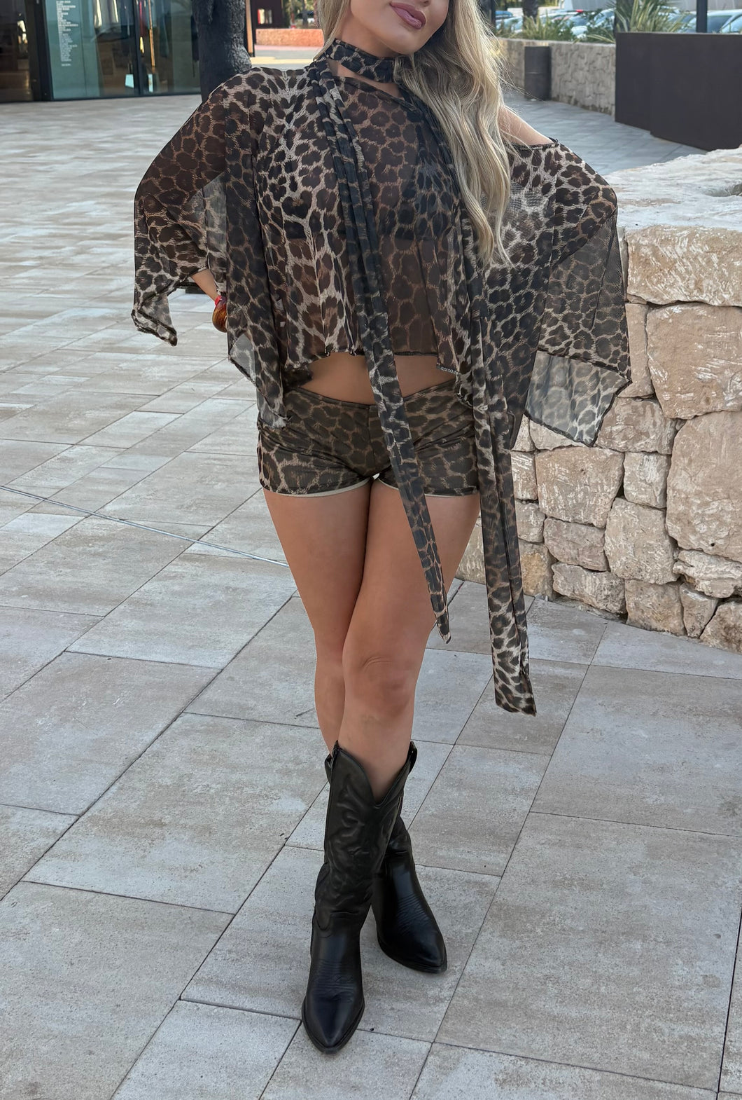 Leopard Mesh Poncho & Scarf