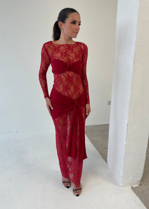 ‘Kim’ Red Lace Maxi Set