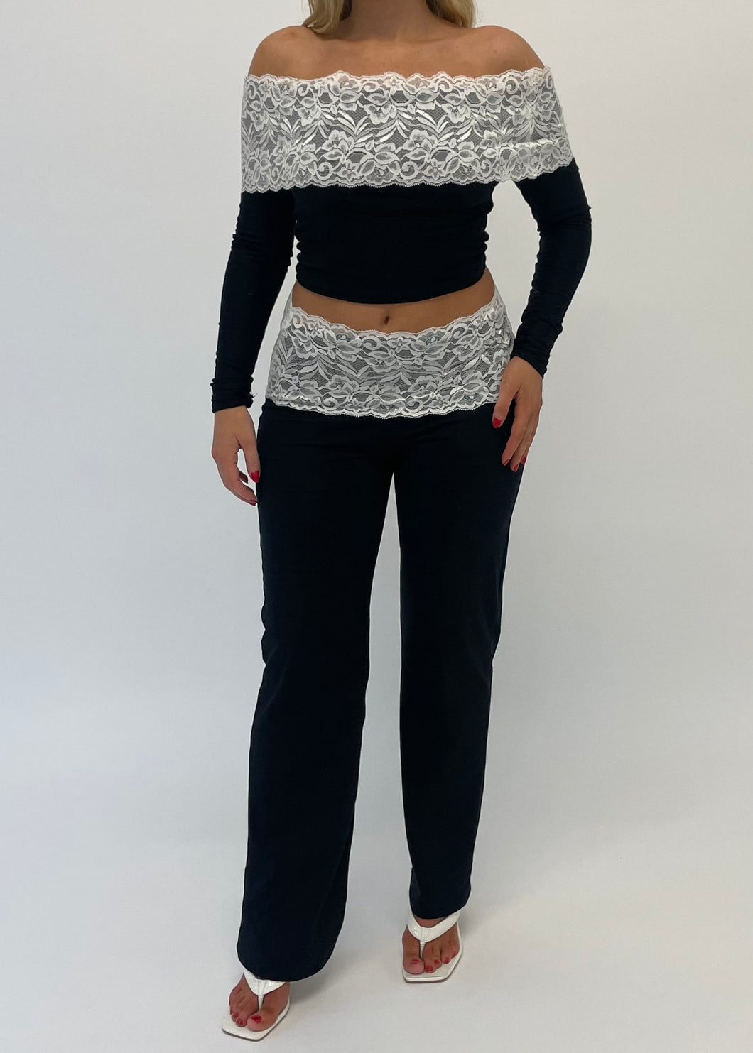 Black Lace Trim Trouser Co-Ord