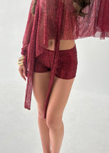 Load image into Gallery viewer, Wine Red Sequin Hotpants

