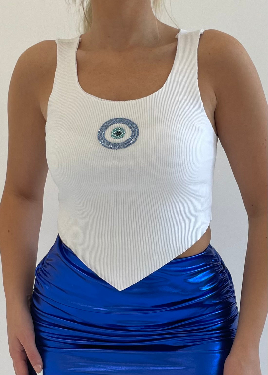 Diamanté Evil Eye Raw Edge Top SAMPLE