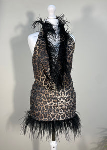 Shimmer Leopard Feather Trim Drape Top