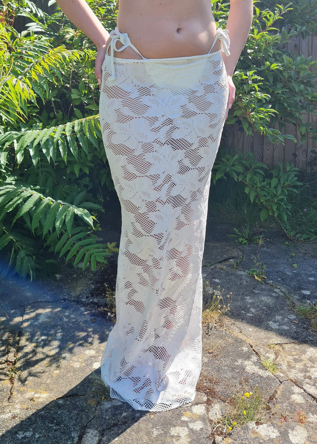 White Flower Net Maxi Skirt SAMPLE