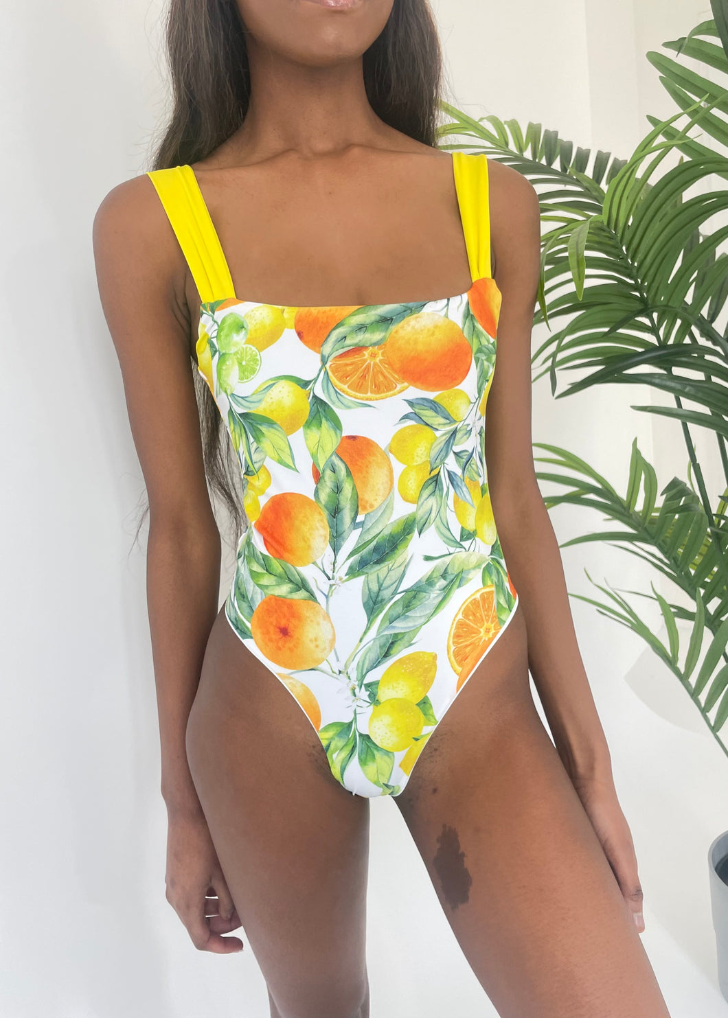 White Lemon Print Swimsuit