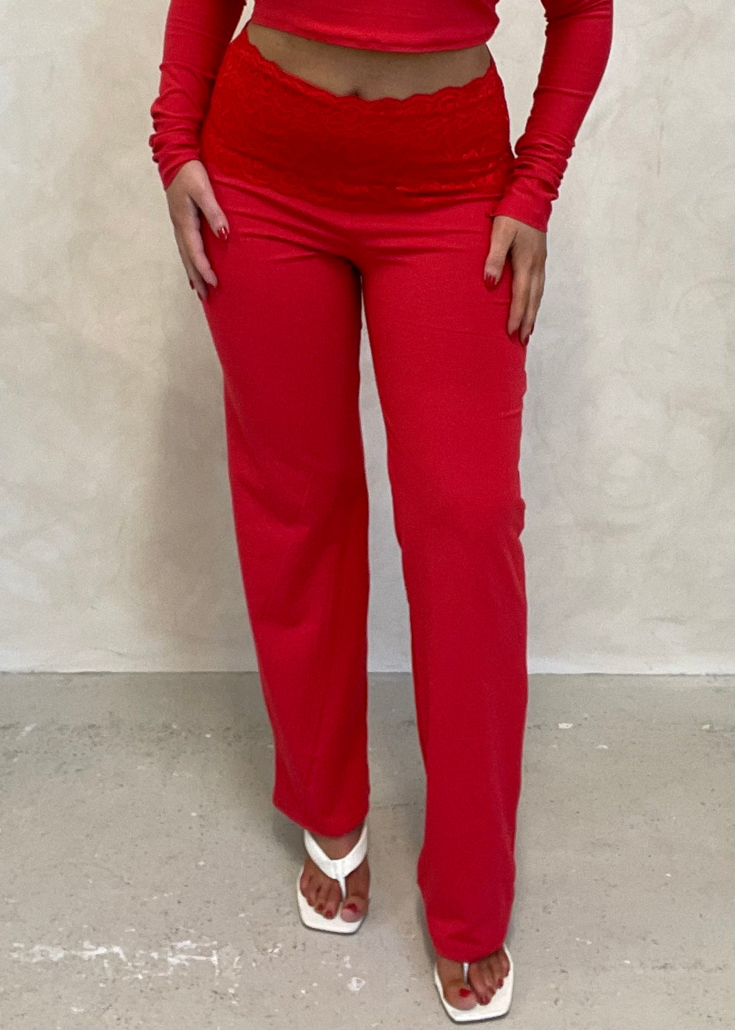 Red Lace Trim Trousers