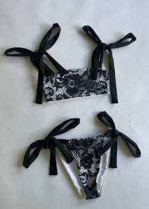 Black Lace Print Bikini Bottoms