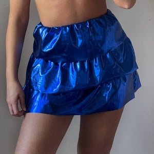 Metalic Royal Blue Ruffle Mini Skirt