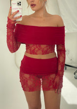 Load image into Gallery viewer, Red Lace Fold Over Mini Co-Ord
