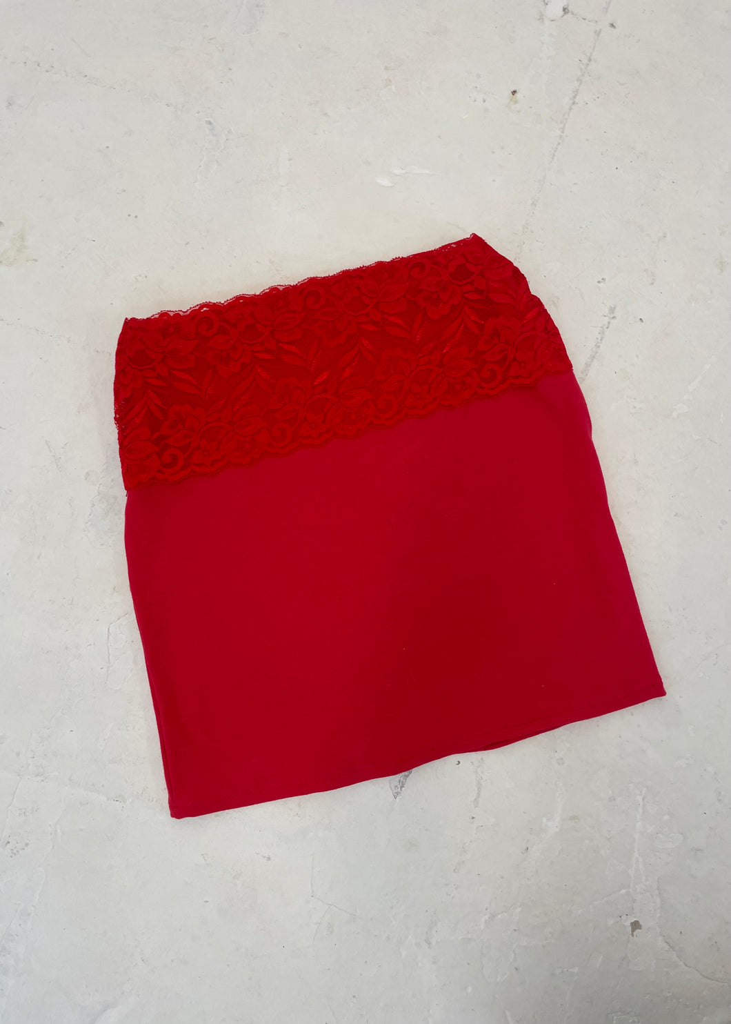 Red Lace Trim Mini Skirt