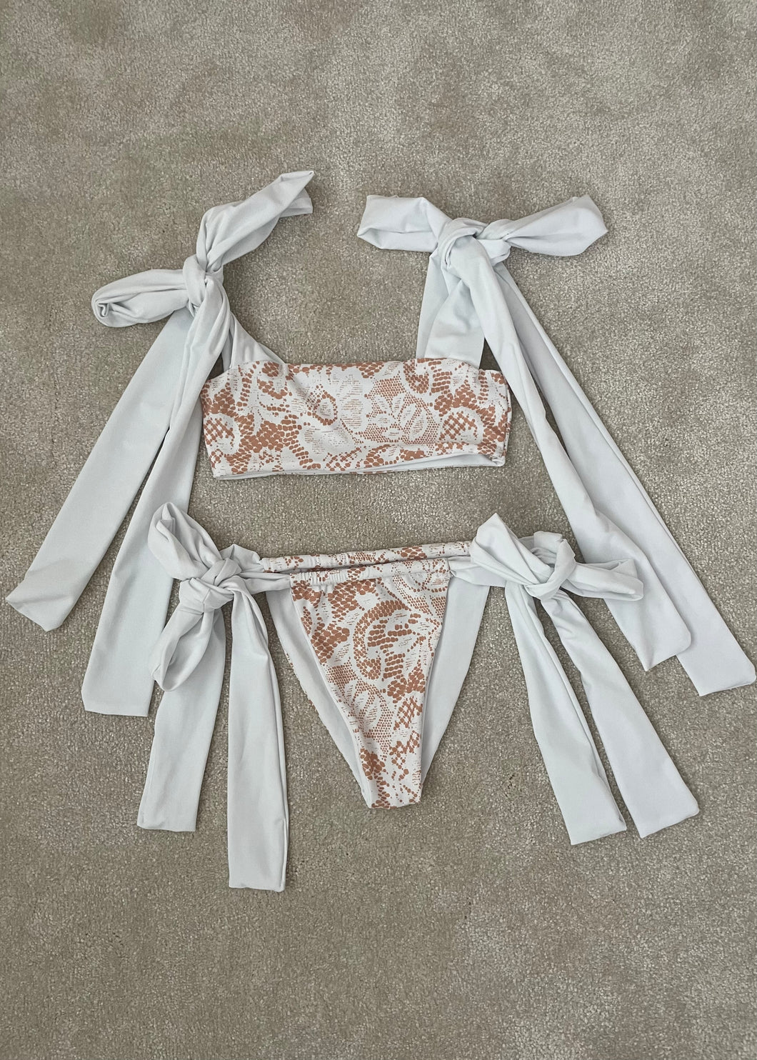 White Lace Print Bikini