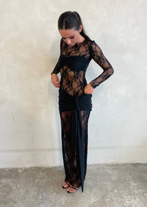 ‘Kim’ Black Lace Maxi Set