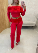 Load image into Gallery viewer, Red Lace Trim Trouser Co-Ord
