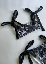 Load image into Gallery viewer, Black Lace Print Bikini Top
