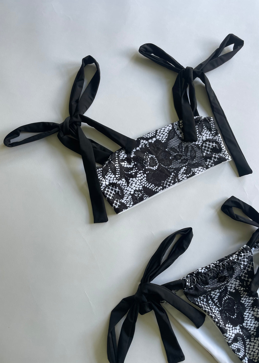 Black Lace Print Bikini Top