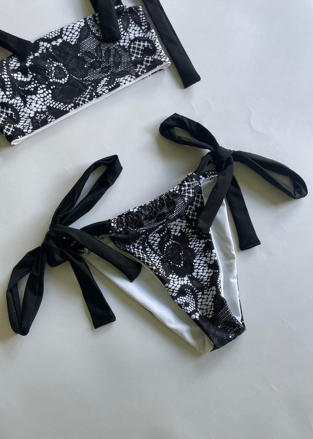 Black Lace Print Bikini Bottoms