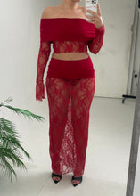 Load image into Gallery viewer, Red Fold Over Lace Maxi Co-Ord
