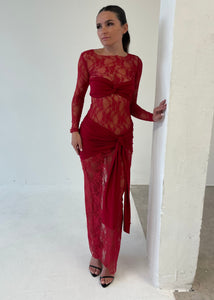 ‘Kim’ Red Lace Maxi Set