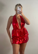 Load image into Gallery viewer, Red Metallic Ruffle Dress
