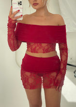 Load image into Gallery viewer, Red Lace Fold Over Mini Co-Ord
