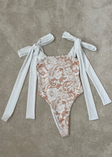 Load image into Gallery viewer, White Lace Print Tie Up Swimsuit SAMPLE
