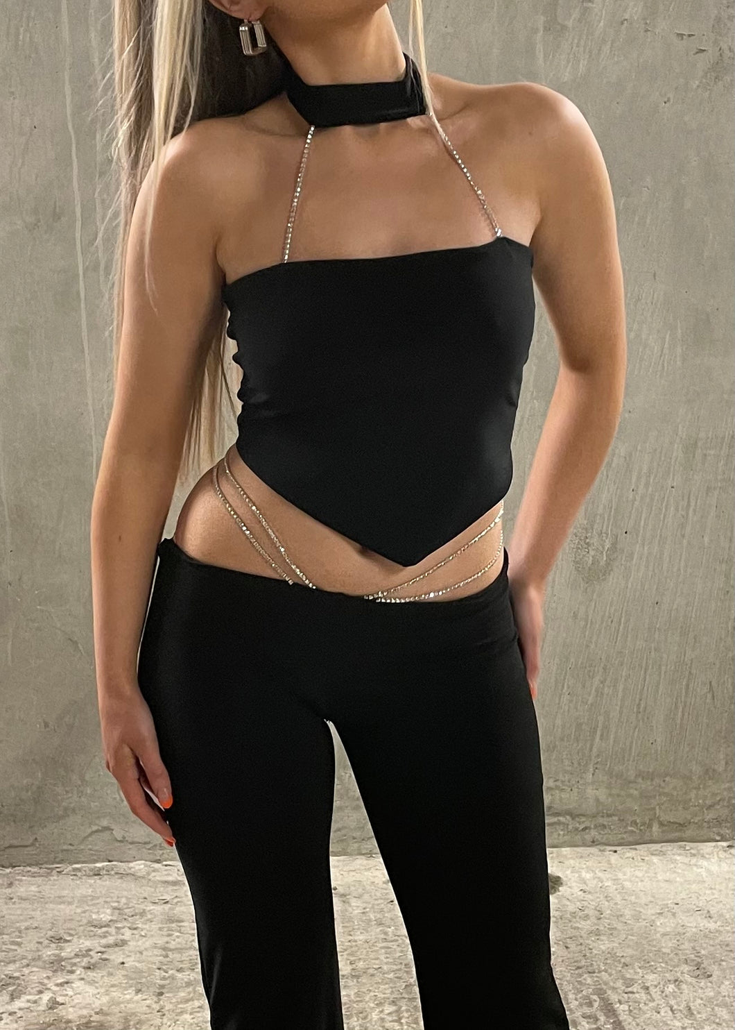 Diamantè Strap Triangle Hem Crop Top