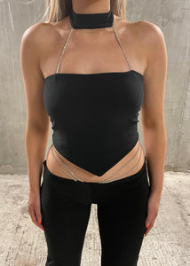 Diamantè Strap Triangle Hem Crop Top