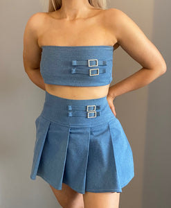 Denim Diamanté Buckle Bandeau