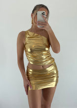 Load image into Gallery viewer, Gold Ruched Mini Skirt
