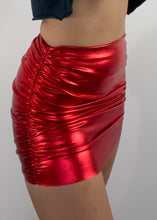 Load image into Gallery viewer, Red Metallic Ruched Mini Skirt
