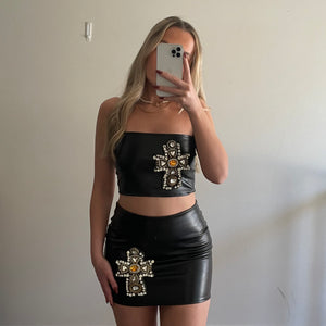 ‘Cross My Heart’ Black Mini Skirt