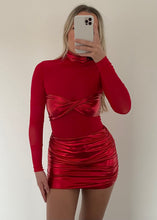 Load image into Gallery viewer, Red Mesh &amp; Metallic Mini Dress
