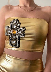 ‘Cross My Heart’ Gold Mini Skirt