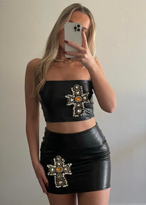 ‘Cross My Heart’ Black Mini Skirt